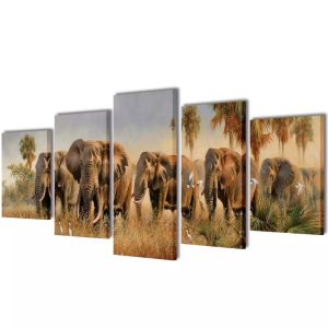 Canvas Wall Print Set Elephants 100 X 50 Cm