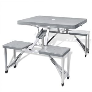 Foldable Camping Table Set With 4 Stools  Aluminium Extra Light Grey