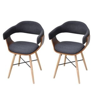 2 Pcs Dining Chair Bentwood With Fabric Upholstery