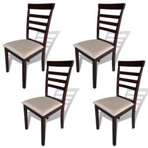 Dining Chairs 4 Pcs Brown And Cream Solid Wood And Fabric