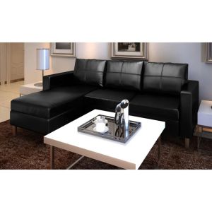Sectional Sofa 3-seater Artificial Leather Black