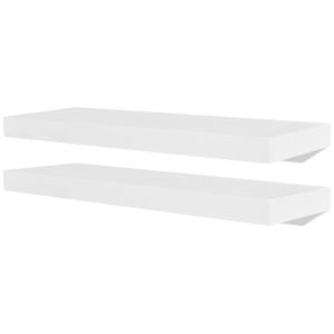 2 White Floating Wall Display Shelves Book/dvd Storage