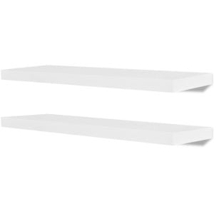 2 White Mdf Floating Wall Display Shelves Storage