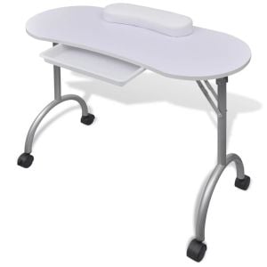 Folding Manicure Nail Table With Castors White