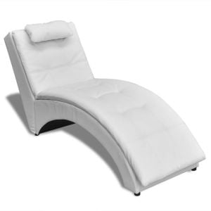 Chaise Longue With Pillow White Faux Leather