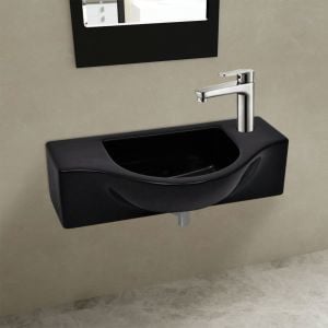 Ceramic Bathroom Sink Basin With Faucet Hole Black