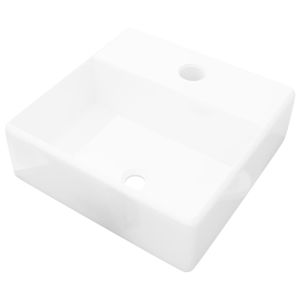 Ceramic Sink  Bathroom Basin w/ Faucet Hole White Square