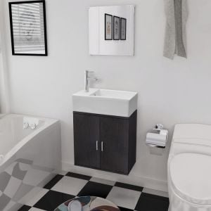 Three Piece Bathroom Furniture And Basin Set Black