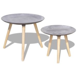 Two Piece Side Table/coffee Table Set 55 Cm&44 Cm Concrete Grey