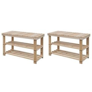 2-in-1 Shoe Rack With Bench Top 2 Pcs Solid Wood