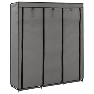 Wardrobe With Compartments And Rods Grey 150x45x175 Cm Fabric