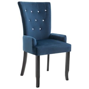 Dining Chair With Armrests Dark Blue Velvet