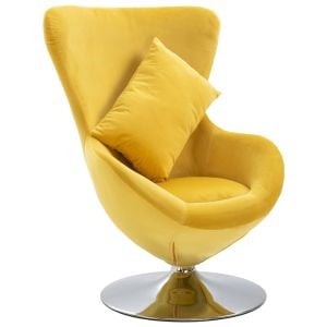 Swivel Egg Chair With Cushion Yellow Velvet