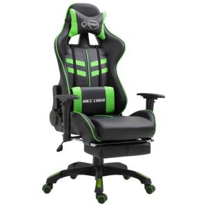 Gaming Chair With Footrest Green Faux Leather