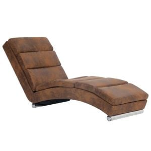 Chaise Longue Brown Faux Suede Leather