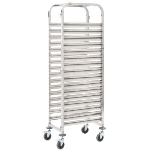 Kitchen Trolley 16 Trays Cart 38 x 55 x 163cm Stainless Steel
