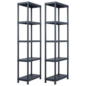 Storage Shelf Racks 2 Pcs Black 125 Kg 60x30x180 Cm Plastic