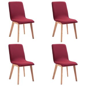 Dining Chairs 4 Pcs Solid Wood  Red Fabric