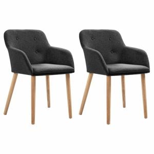 Dining Chairs 2 Pcs Dark Grey Fabric And Solid Oak Wood