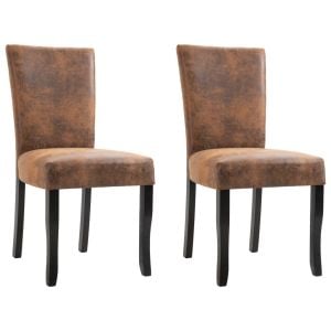 Dining Chairs 2 Pcs Brown Faux Suede Leather