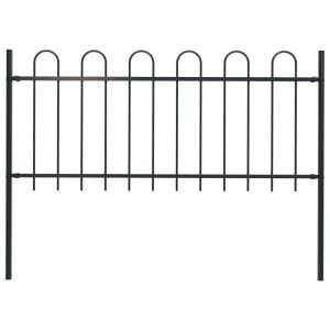 Garden Fence With Hoop Top Steel 1.7x0.8 M Black