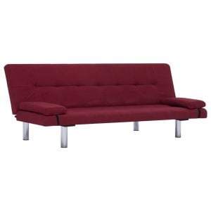 Sofa Bed With Two Pillows Wine Red Polyester
