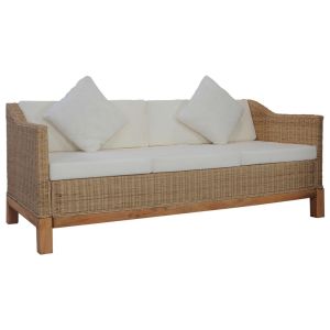 3-seater Sofa With Cushions Natural Rattan Natural