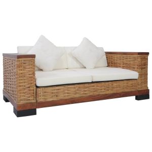 2-seater Sofa With Cushions Brown Natural Rattan