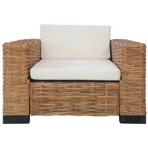 Armchair With Cushions Natural Rattan Brown