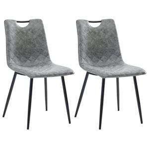Dining Chairs 2 Pcs Dark Grey F.Leather