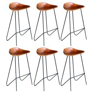 Bar Chairs 6 Pcs Brown Real Leather