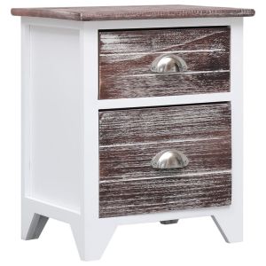 Nightstand Brown And White 38x28x45 Cm Paulownia Wood