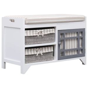 Hall Bench White 70x33.5x45 Cm Paulownia Wood