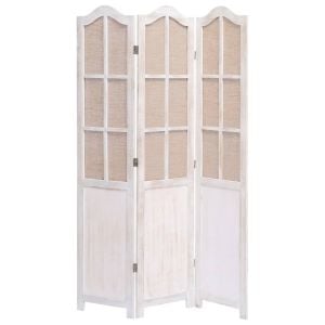 3-panel Room Divider White 105x165cm Fabric Brown