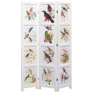 3-panel Room Divider White 105x16cm Bird