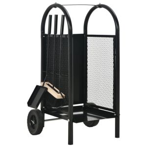 Firewood Cart Black 30x35x81 Cm Steel