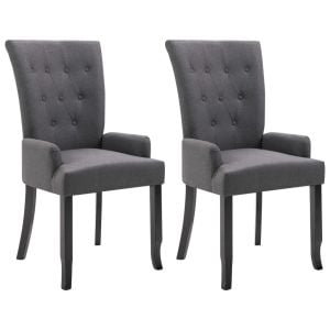 Dining Chairs With Armrests 2 Pcs Dark Grey Fabric