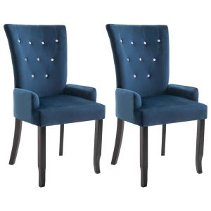 Dining Chair With Armrests 2 Pcs Dark Blue Velvet