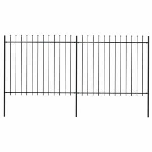 Garden Fence With Spear Top Steel 3.4x1.5 M Black
