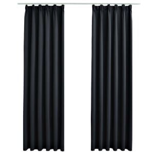 Blockout Curtains With Hooks 2 Pcs Black 140x245 Cm