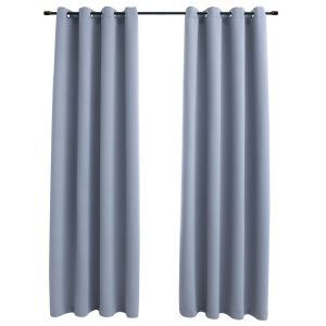 Blockout Curtains With Metal Rings 2 Pcs Grey 140x245 Cm