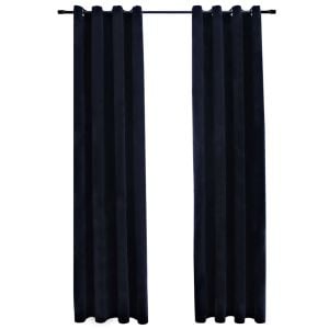 Blockout Curtains With Rings 2 Pcs Velvet Black 140x245 Cm