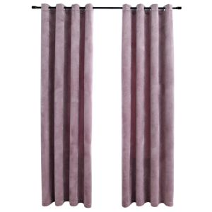Curtains  With Rings 2 Pcs Velvet Antique Pink 140x175 Cm