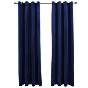 Curtains With Rings 2 Pcs Velvet Dark Blue 140x225 Cm