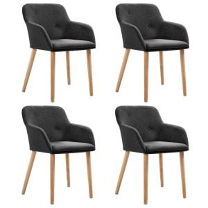 Dining Chairs 4 Pcs Dark Grey Fabric And Solid Oak Wood