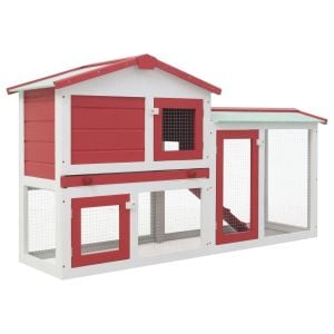 Outdoor Large Rabbit Hutch Red And White 145x45x85cm Wood