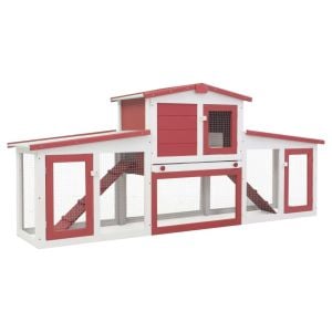 Outdoor Large Rabbit Hutch Red And White 204x45x85cm Wood