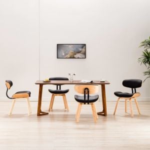 Dining Chairs 4 Pcs Black Wood And Faux Leather