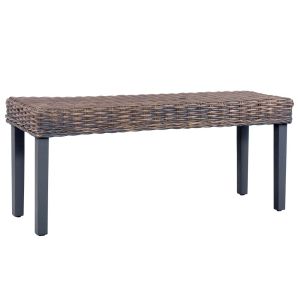 Bench 110 Cm Grey Natural Kubu Rattan And Solid Mango Wood
