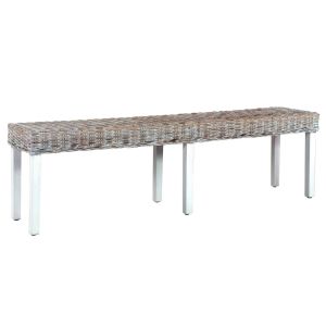 Bench 160 Cm White Natural Kubu Rattan And Solid Mango Wood